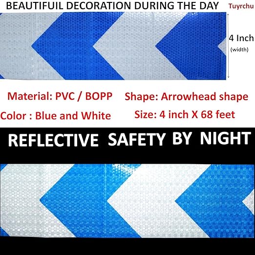 Reflective Tape Blue White 4 Inch x 68 Feet, Outdoor Waterproof HighVisibility Stickers, High Intensity Safety Strips