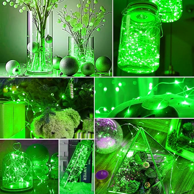 pozzolanas 8 Pack Green Battery Operated String Lights - 7ft Waterproof Fairy Lights with 20 LEDs for Home, Mason Jar, Party, Wedding, Halloween, Christmas Decorations