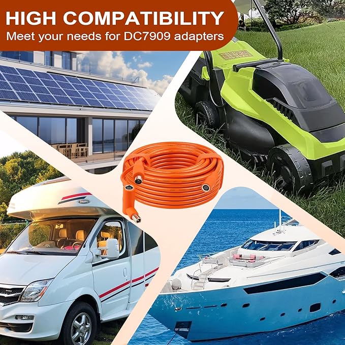 14AWG DC 8mm Extension Cable for Solar Panel 50FT,DC7909 Solar Panel Cable Female to Male with DC8020 Male Adapter Compatible with Aker,GZ Yeti,BLUETT,Jackery Portable Power Station - 50 Foot