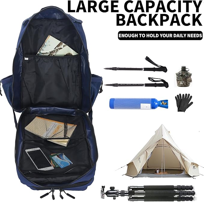Sparklekle Military Tactical Backpack 45L 3 Day Assault Pack Waterproof Molle Hiking Rucksack for Men and Women (Blue)