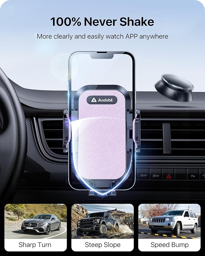 andobil Car Phone Holder, 2025 Military-Grade 89bs Strongest Suction Phone Holders for Your Car Dashboard/Windshield/Vent Easy Clamp Cellphone Holder Truck Stand for iPhone 17 16 15 Pro Max, Purple
