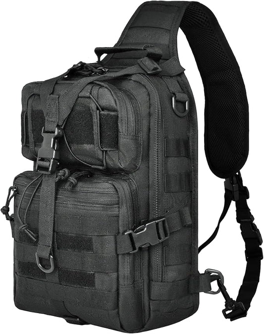 15L Compact Tactical Sling Bag, Military Shoulder Sling Pack for Men's EDC, Molle Assault Range Bag Crossbody Chest Pack for Outdoor Adventures (07-Black)