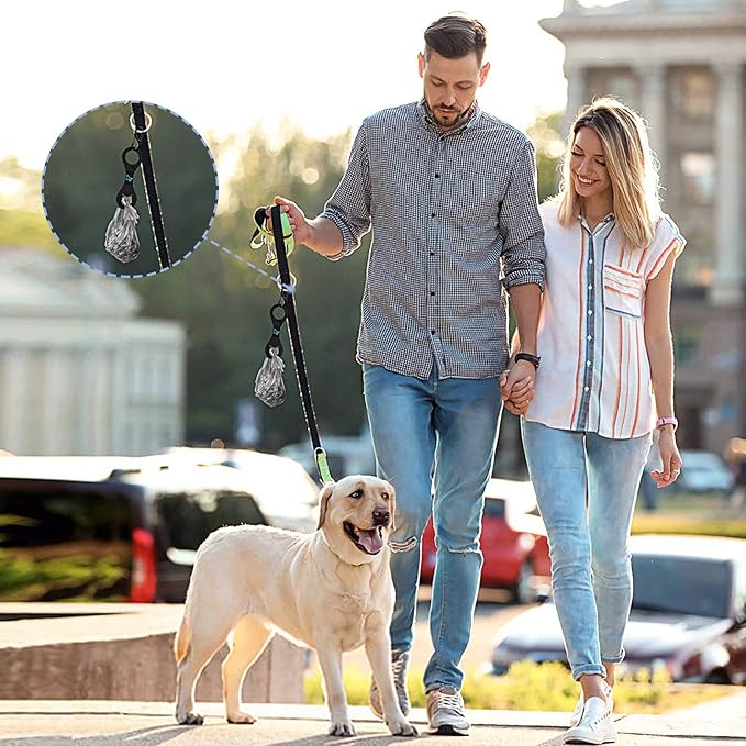 PuppyDoggy Dog Poop Bag Holder for Leash Waste Bag Carrier Dog Poop Bag Dispenser for Walking Running Bicycle Accessory 4 Pieces (Black + Blue)