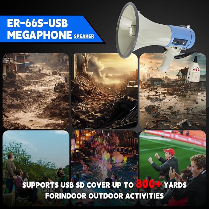 B S 50W Megaphone with Siren,Recording,SD Card,AUX Input for for Crowd Management,Emergencies