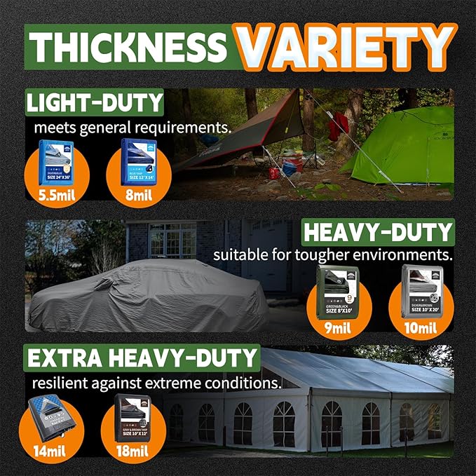RAINDEWAY Tarps 30x40 Feet,Large Tarp Waterproof,9Mil Thick Finished Size, Multipurpose Poly Tarp Cover with Metal Grommets and Reinforced Edges,Green/Black Tarpaulin