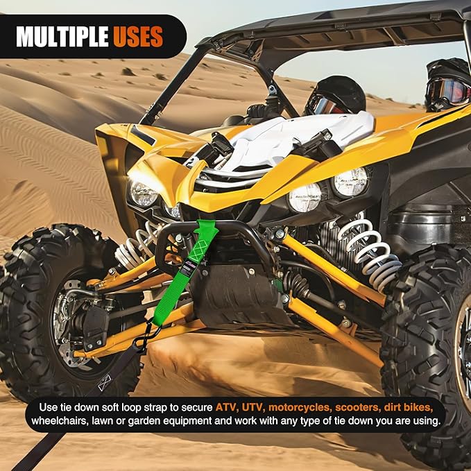 Nilight Soft Loop 1.7”×17" Motorcycle Tie Down Straps Heavy Duty 12000Lbs Max Break Strength for Securing ATV UTV Kayak Moving Cargo (8PK-Green)