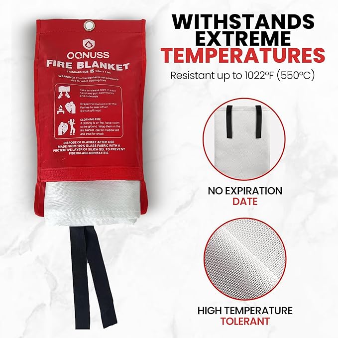 Emergency Fire Blanket 40x40 Inch - 4 Pack Fiberglass Fireblanket with Hook & Gloves | Fire Safety Blanket for Kitchen, Home, Garage, Camping