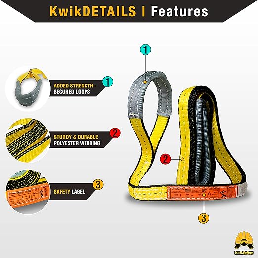 KwikSafety - Charlotte, NC - Mighty Sumo 1”x 8’ Poly Web Sling Lifting Strap Construction ASME OSHA / 3200lbs Vertical 2550lbs Choker 6400lbs Basket/Rigging Moving Towing Hoisting Gear