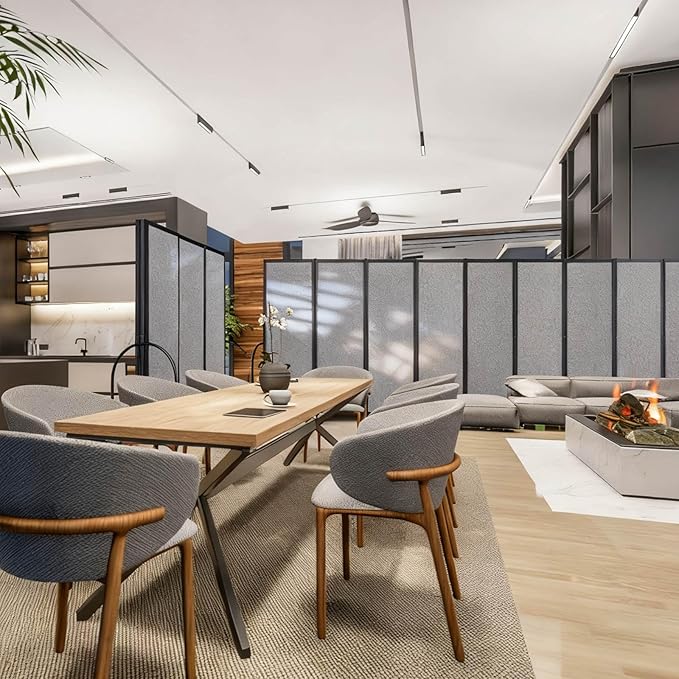 Folding Room Partition,Privacy Room Screen with Arms,Office Dividers Partition Wall,18'5"L* 6'7"H,Light Grey