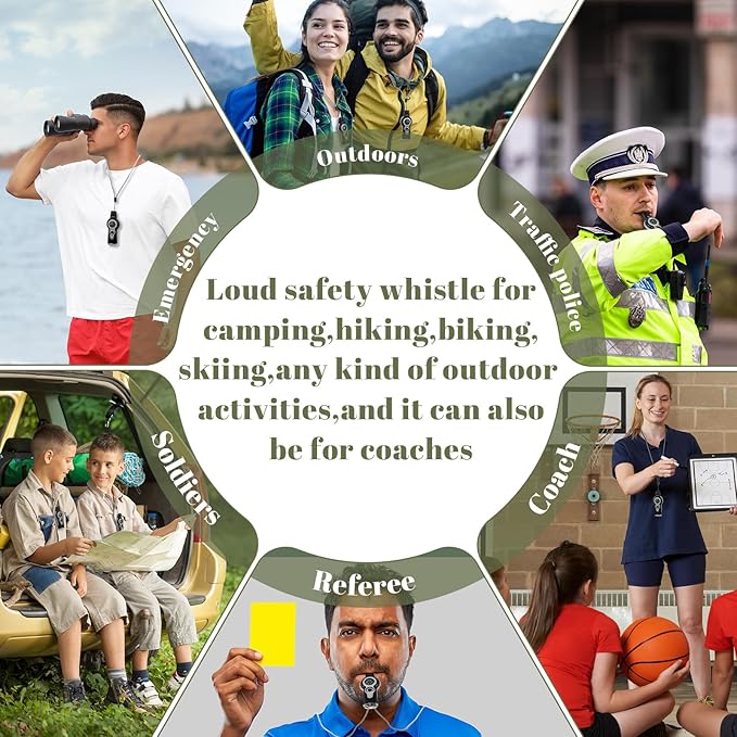 12 Pack Emergency Survival Whistle 7-in-1 Compass Hiking Survival Safety Whistle with Lanyard Outdoor Multifunctional Tool Ideal for Hiking Camping Rescue Signaling