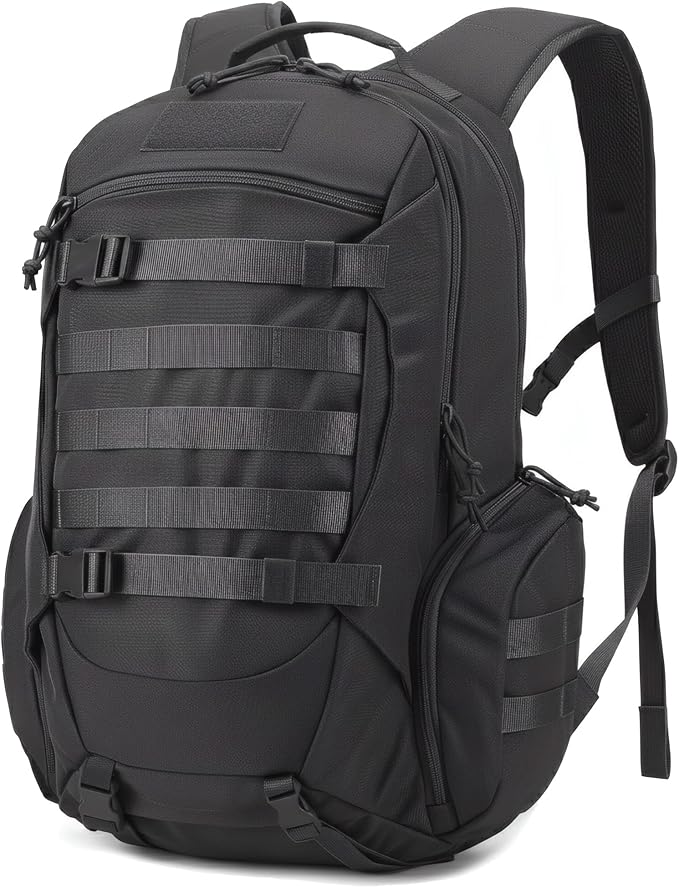 35L Tactical Backpack for Men, MOLLE Military Bug Out Bag, Waterproof Rucksack for Hiking with Hydration Port Black