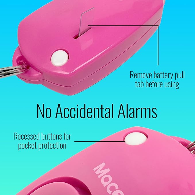 Mace Personal Safety Alarm - Loud 130db Siren, Built in Emergency Whistle, Easy On/Off Push Button Activation, Batteries Included, Personal Alarm for Women & Men - Neon Pink