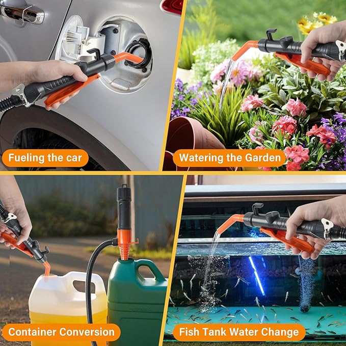 Portable Fuel Transfer Pump, 2.6GPM Battery Powered Fluid Siphon Pump with Adjustable Flow Nozzle - Universal for Gasoline, Diesel, Water Transfer, Battery Gas Pump for Mechanic,Home,Outdoor Use