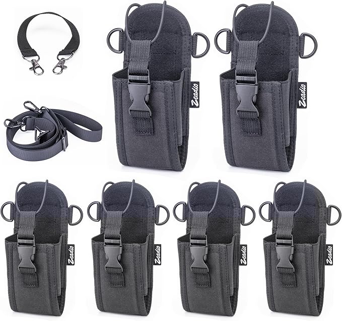 Zeadio Versatile Two-Way Radio Pouch Holster with Detachable Walkie Talkie Strap - Durable Radio Pouch and Holder for Outdoor Activities (ZNC-J, Pack of 6)