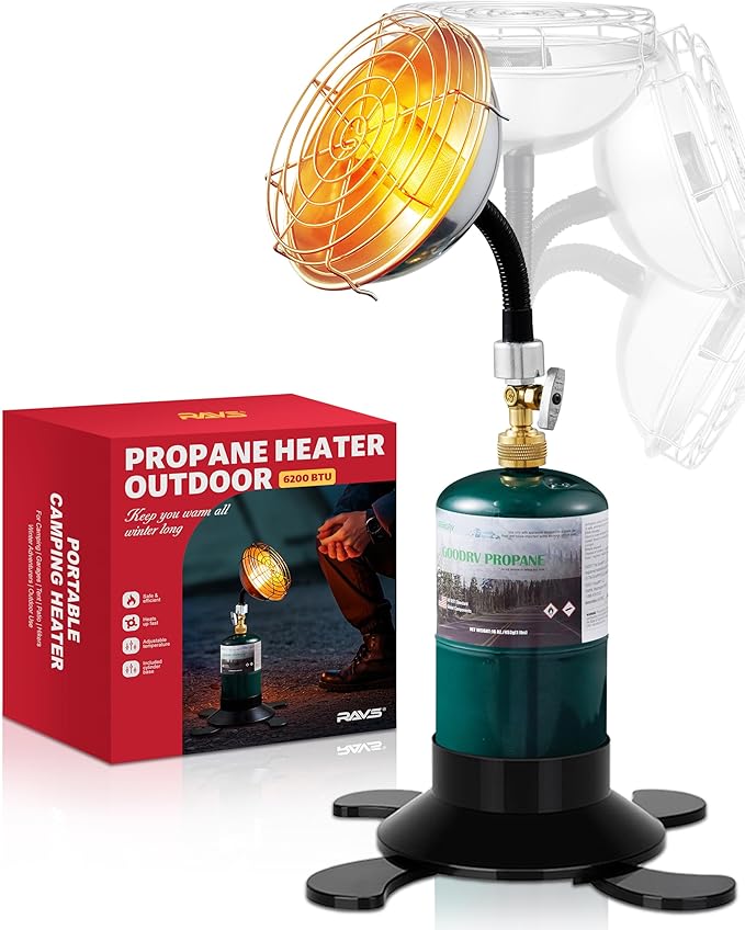 Ravs Portable Propane Heater for Camping, 6500btu Outdoor Tent Heater with Foldable Tank Holder, Multi-Angle Adjustment, Golf Cart Heater for Hiking, Ice Fishing, Hunting, Backyard, Fuel not Included