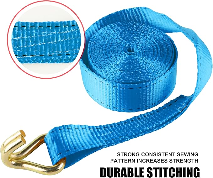 Ratchet Straps (4PK) - 4500lbs Breaking Strength 1.5''×15' Heavy Duty Tie Down Straps with Padded Handles, Double J Hooks & Soft Loops for Moving Motorcycle, Trailer & Trucks (Blue)