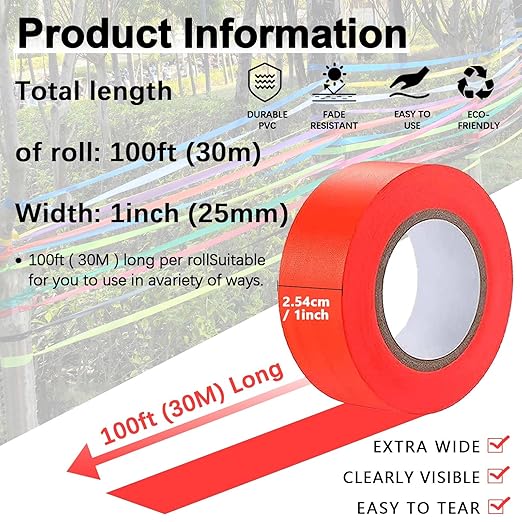 8 Pack Flagging Tape Assorted Colors, Non-Adhesive Plastic Ribbon Neon Marking Roll, 1"*800ft, Marking Tape for Tree Marking, Hunting, Boundaries and Hazardous Areas,Trail Marking, Home and Workplace