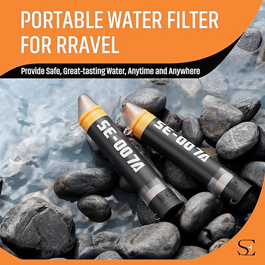 Personal Straw Water Filter to purify Water, Emergency Water Straws Portable Gear for Hiking, Camping, Travel, Fishing, Outing and Emergency Preparedness （2 Water Filters + 1 Filter Cartridge）