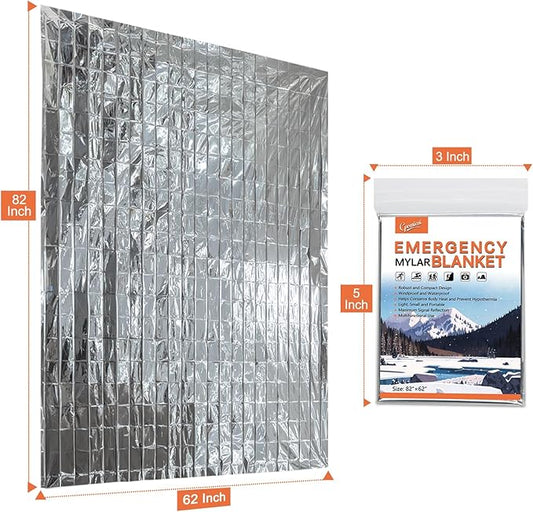 6 Pack - Large 82” x 62” Survival Emergency Mylar Thermal Blankets, Thermal Survival Blanket Perfect for Camping, Hiking, Body Insulation, Outdoors, Car Survival Kit, Bug Out Bag