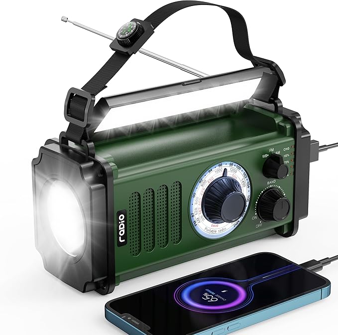 10000mAh Emergency Radio, Solar Radio, Hand Crank Radio, NOAA AM FM Weather Radio, 4 Charging Methods, Polymer Battery, Flashlight & Reading Lamp, SOS Alarm, Phone Charger for Emergency