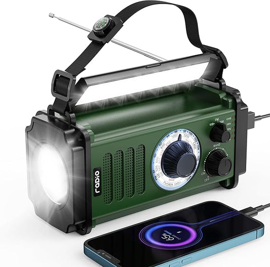 10000mAh Emergency Radio, Solar Radio, Hand Crank Radio, NOAA AM FM Weather Radio, 4 Charging Methods, Polymer Battery, Flashlight & Reading Lamp, SOS Alarm, Phone Charger for Emergency