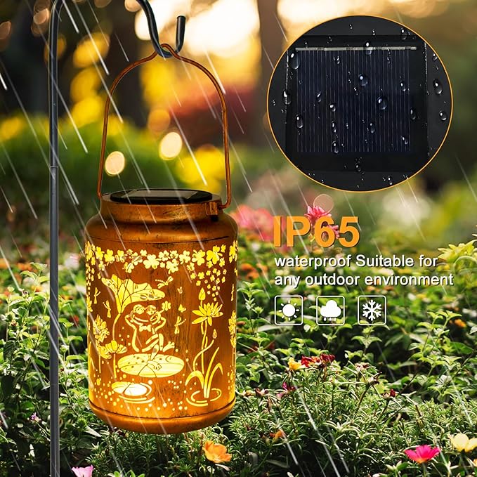 YISITEONE Frog Outdoor Solar Lanterns, Garden Waterproof Metal Hanging Decor Lights for Patio Yard Pathway Lawn Front Porch, Birthday Gardening Gifts for Women Mom Grandma