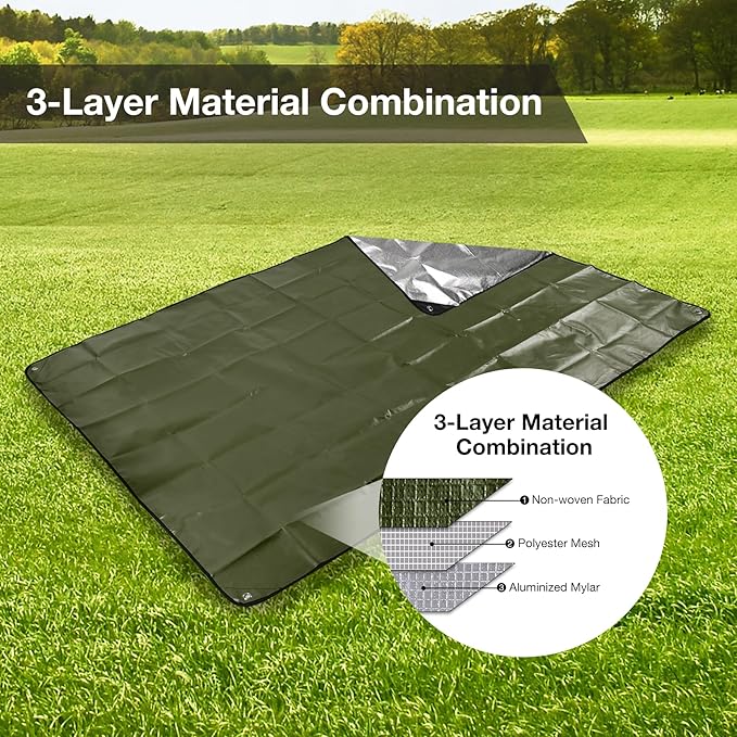 RedSwing 4 Pack Heavy Duty Waterproof Emergency Thermal Tarp, Insulated Survival Blanket for Outdoor Camping, Hiking, and Emergency Shelter, Green