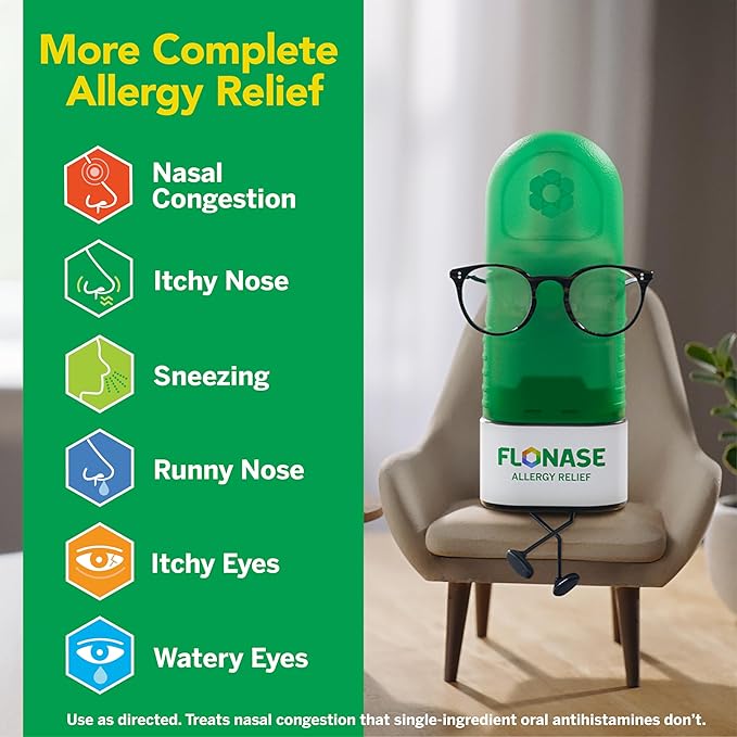 Flonase Allergy Relief Nasal Spray, 24-Hour Non-Drowsy Multi-Symptom Relief 144 Sprays, Bonus Pack of Tissues