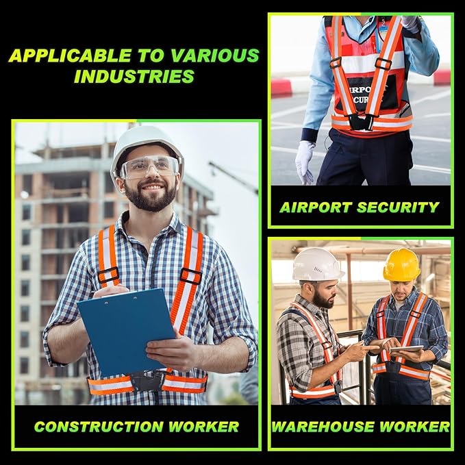 Hercicy 12 Pcs Reflective Vest High Visibility Safety Vests, Adjustable Running Gear Straps Lightweight Reflector for Construction (Orange)
