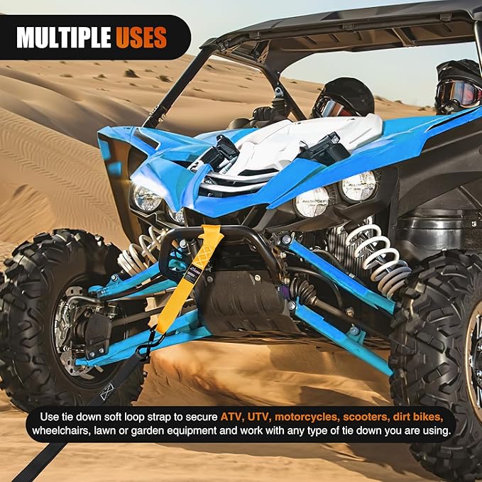 Nilight Soft Loop 1.7”×17" Motorcycle Tie Down Straps Heavy Duty 12000Lbs Max Break Strength for Securing ATV UTV Kayak Moving Cargo (8PK-Yellow)