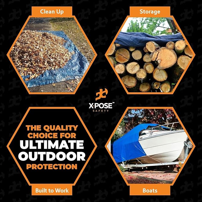 Heavy Blue & Brown Tarp 40' x 60'- Bulk Full Pallet (12 Pack) Weatherproof, Camping, Rain, Wind & Sun - 7 Mil Plastic Tarp Outdoor Cover for Roof, Trailer, RV, Car, Boat - by Xpose Safety