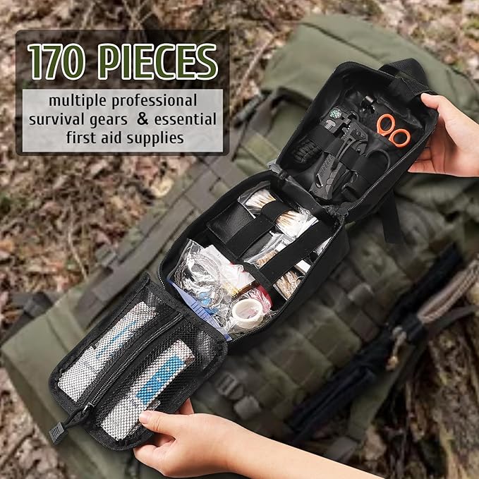 170 PCS Survival Kits, Survival First Aid Kit with Essential Survival Gear Emergency Medical Supplies for Hiking Camping Backpacking Outdoor Adventure, Gifts for Him Dad Men Christmas