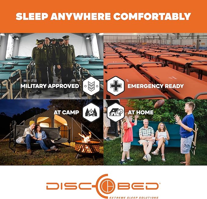Disc-O-Bed Large Outdoor Modular 1 Person Single Camping Cot Portable Bed for Adults, Sleep Solution for Tents, Navy