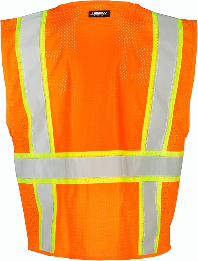 Kishigo All Mesh Contrast Unisex Reflective Safety Vest 1195, ANSI Type R/Class 2, 6 Pockets Zipper, Reflective Lining