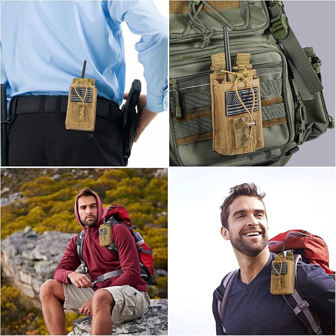 Tactical Radio Holder Radio Holster Molle Radio Pouch Universal Radio Case Military Heavy Duty Radio Bag for Police Firefighter Two Ways Walkie Talkies Vest (Tan)