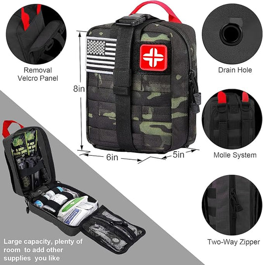 LUXMOM Gifts for Men Dad Christmas, Survival Kit and First Aid Kit, 142 Pcs Survival Gear and Equipment with Molle Pouch, Camping Essentials for Men Outdoor Adventure