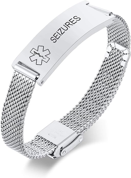 VNOX Medical Alert Bracelets for Men & Women Kids with Free Engraving Adjustable Stainless Steel Mesh Emergency Medical ID Bracelets Wristband