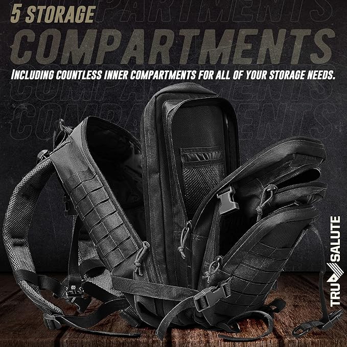 Tru Salute 45L Military Black Tactical Backpack Large Army 3 Day Pack Molle Bug out Bag Rucksack Backpack Military Black