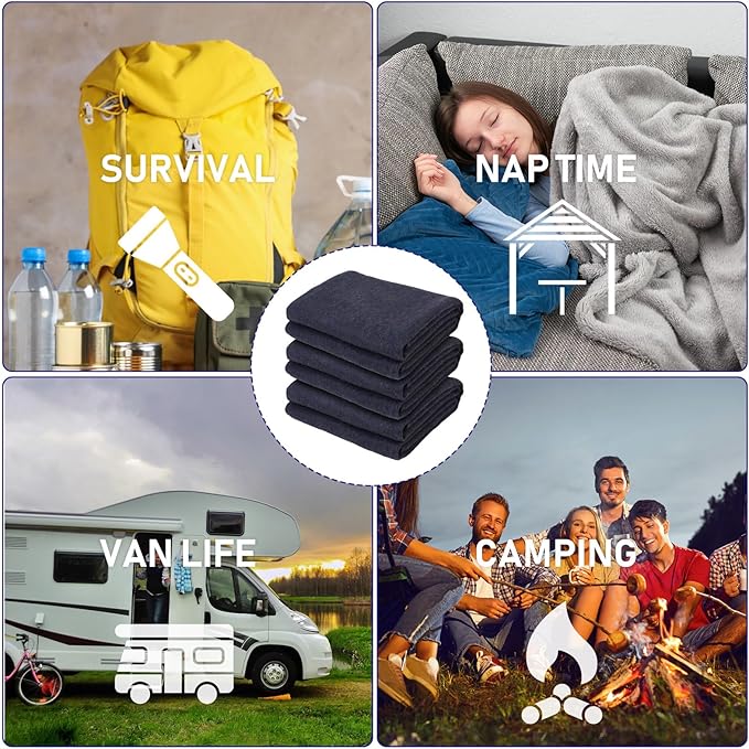 Preboun 3 Pieces Wool Camping Blanket Bulk 60" x 80" Military Wool First Aid Fire Retardant Blanket Queen for Outdoors Camping Stadium Picnics Travel Car Survival Kits(Dark Gray)