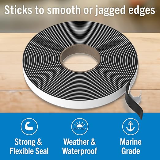 Butyl Tape, RV and Marine Window Seal Kit, Black Double-Sided Putty Tape, 1/8" x 3/4" x 36 Ft, Waterproof Rubber Caulking for Boat, RV Windows, and Outdoor Sealing