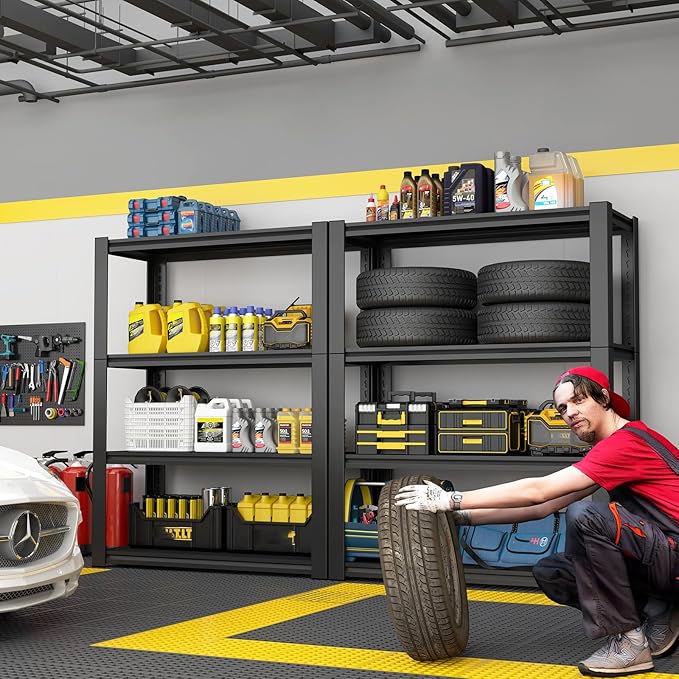 Metal Shelves,Garage Storage Shelves Heavy Duty,4 Tier Shelving Units and Storage,Metal Storage Racks Load 2000lb,Warehouse,Basement,Black