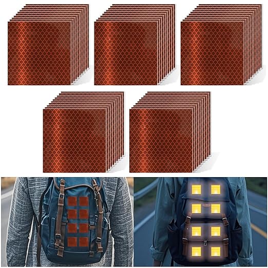 Non Fading Brown Reflective Stickers 4 inch X 4 inch, Outdoor Waterproof High Visibility Warning Safety Adhesive Reflector Tape (50 Pcs)