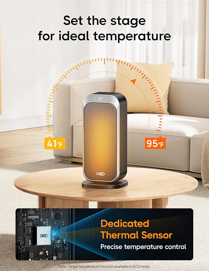 Dreo Quiet Space Heater, 1500W Portable Heaters for Indoor Use with Remote, 70° Oscillation, Fast and Safety Electric PTC Ceramic for Desk Office Bedroom, 12H Timer