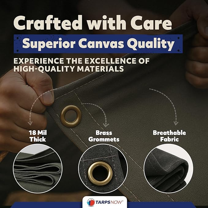 TarpsNow® Fire Retardant Tarp - 10' x 20' - 18 MIL Heavy Duty Canvas Tarp - Flame & Tear Resistant w/Brass Grommets - Best for Safety, Outdoors, Camping, Boating, Welding, Woodpile, House, Fire Pit