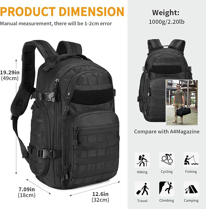 Military Tactical Backpack 30L Molle Rucksack EDC Daypack Small Bug Out Bag for Outdoor Hiking Travel Camping Cycling