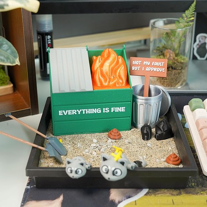 Tian Zhun Dumpster Fire Zen Garden for Desk LED Mini Zen Garden Funny Sand Tray Therapy Kit Office Gift white Elephant Gifts Gag Gifts for Work Coworkers Men Boss Adults