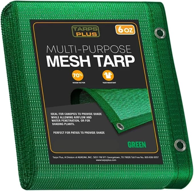 UV Resistant Green Mesh Tarps 10' x 16' - Rip & Tear Proof Resistant Polyethylene Mesh for Plant Garden, Greenhouse House Patio, Car, Truck, Boat or RV, 70% Sunblock Shade