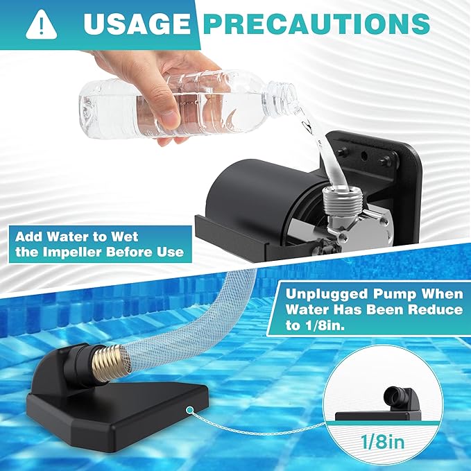 Acquaer Water Transfer Pump DC 12V 1/10HP Portable Electric Water Removal Utility Pump with Switch and Suction Hose Kit, Low Suction Water Removal for RV, Water Beds, Pools, Rain Barrel, Aquariums