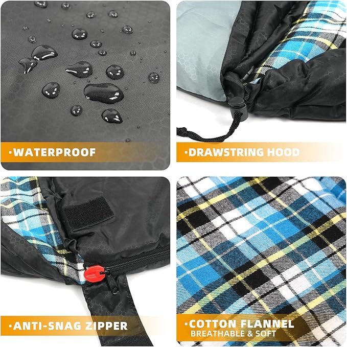 Cotton Flannel Lined Sleeping Bag for Adults Teens Kids, Cold Weather & Warm, 3 Seasons, Lightweight Compact Camping Essentials Equipment, Hiking, Outdoor, Travel