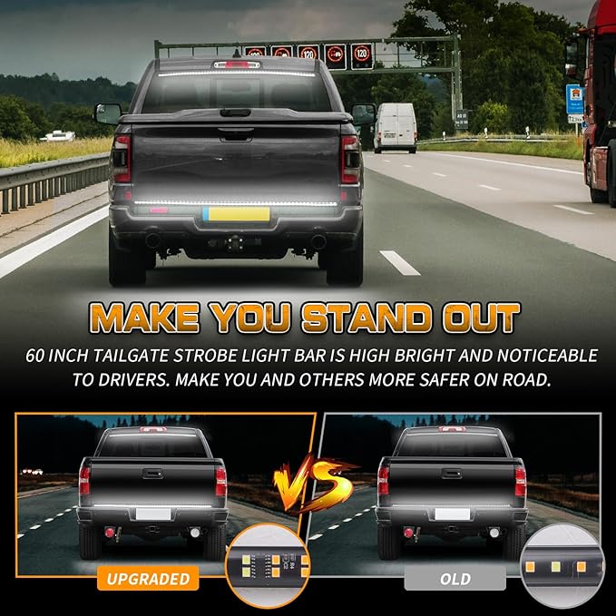 XRIDONSEN 48 inch White Tailgate Strobe Lights Strip 288 LED Tail/Rear Window Emergency Lights Flashing Warning Hazard Back Safety Caution Light for Tow/Plow Trucks Construction Vehicles Trailer